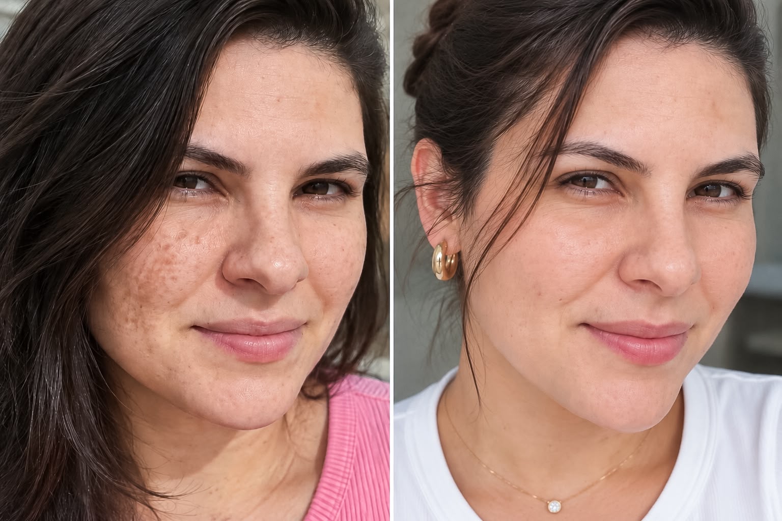 Foto de antes e depois da pele